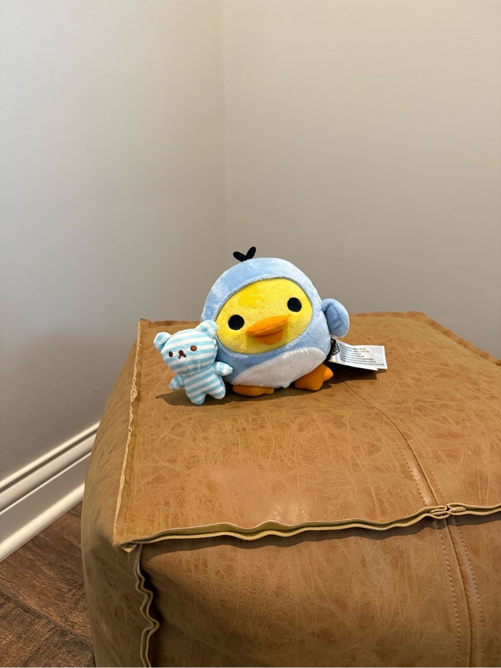 Plush Yellow Chick in Light Blue Outfit Small Pet Toy
